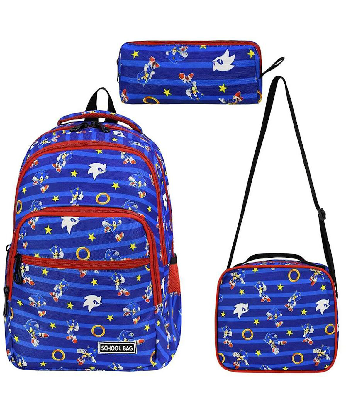 SONIC 3 LÜ SET OKUL ÇANTASI İLK OKUL BESLENMELİ ERKEK