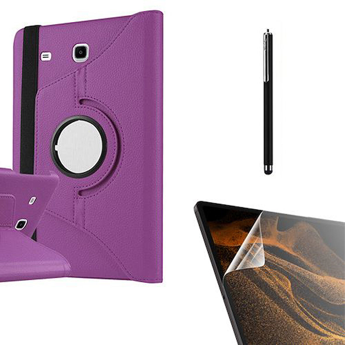Smcase Samsung Galaxy Tab E T560 9.6 Kılıf 360 Dönebilen Koruma Kapaklı Standlı dn22  Nano  Kalem