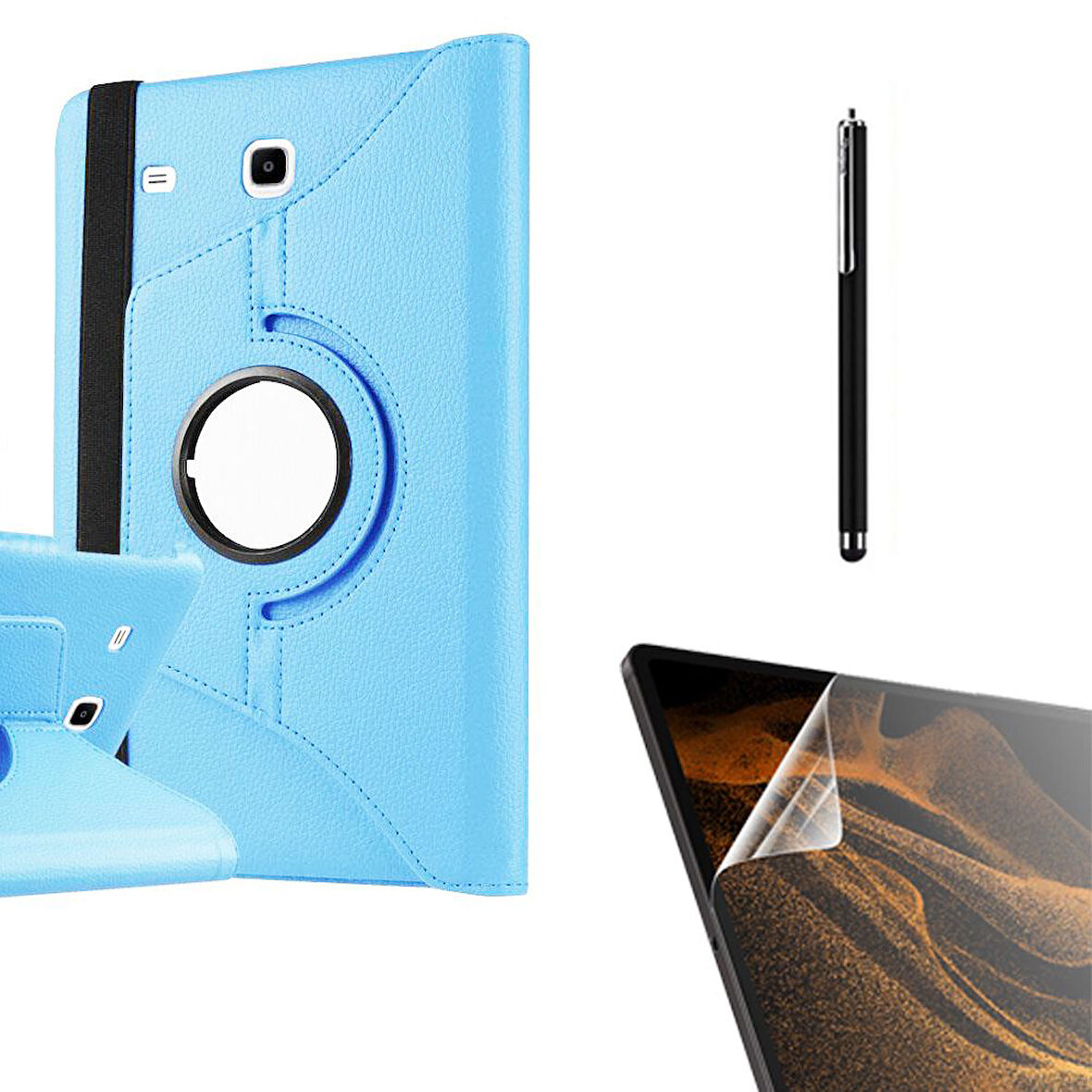 Smcase Samsung Galaxy Tab E T560 9.6 Kılıf 360 Dönebilen Koruma Kapaklı Standlı dn22  Nano  Kalem