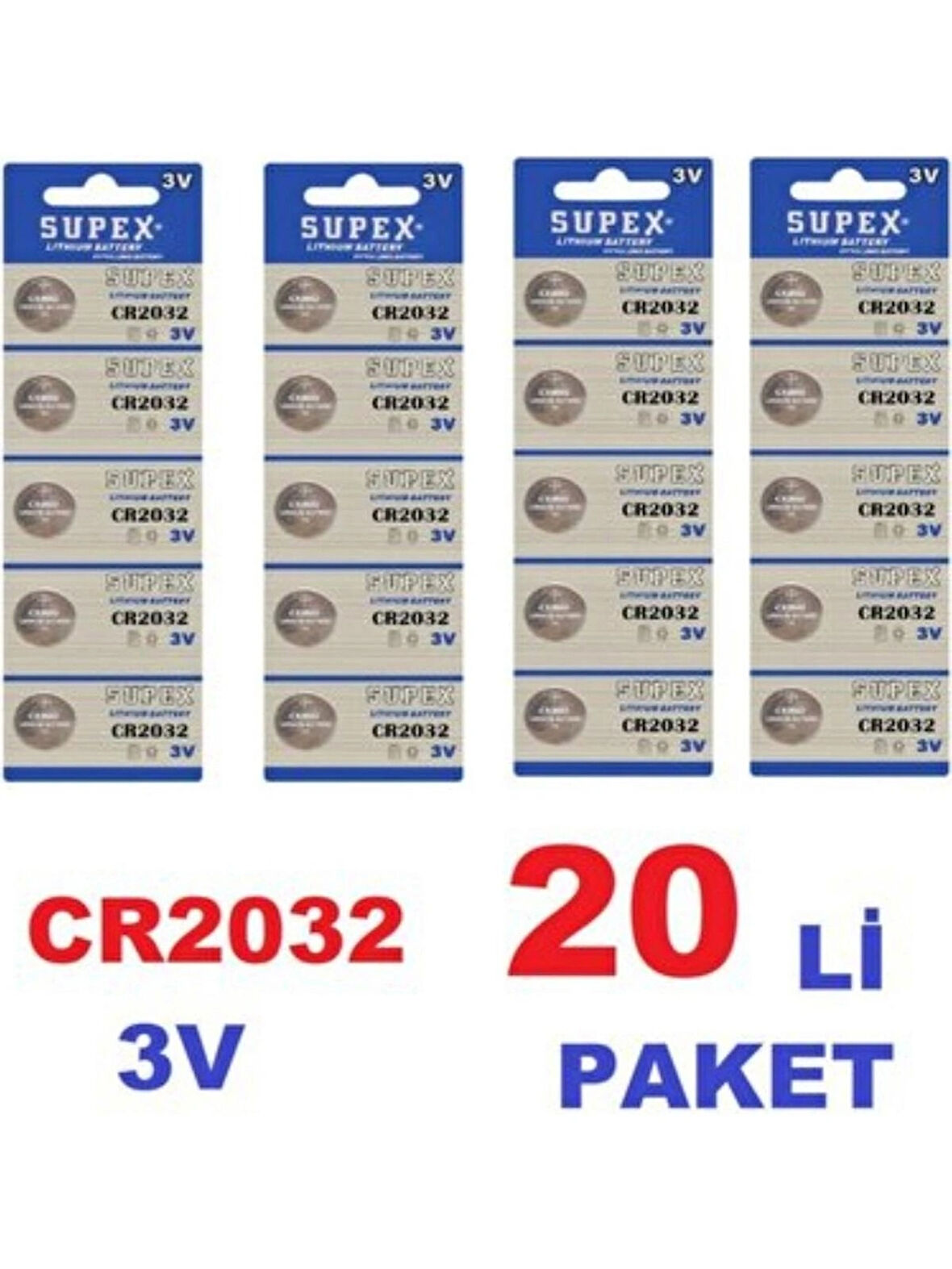 Supex Extra Long Battery CR2032 3V Lityum Düğme Pil 20'li