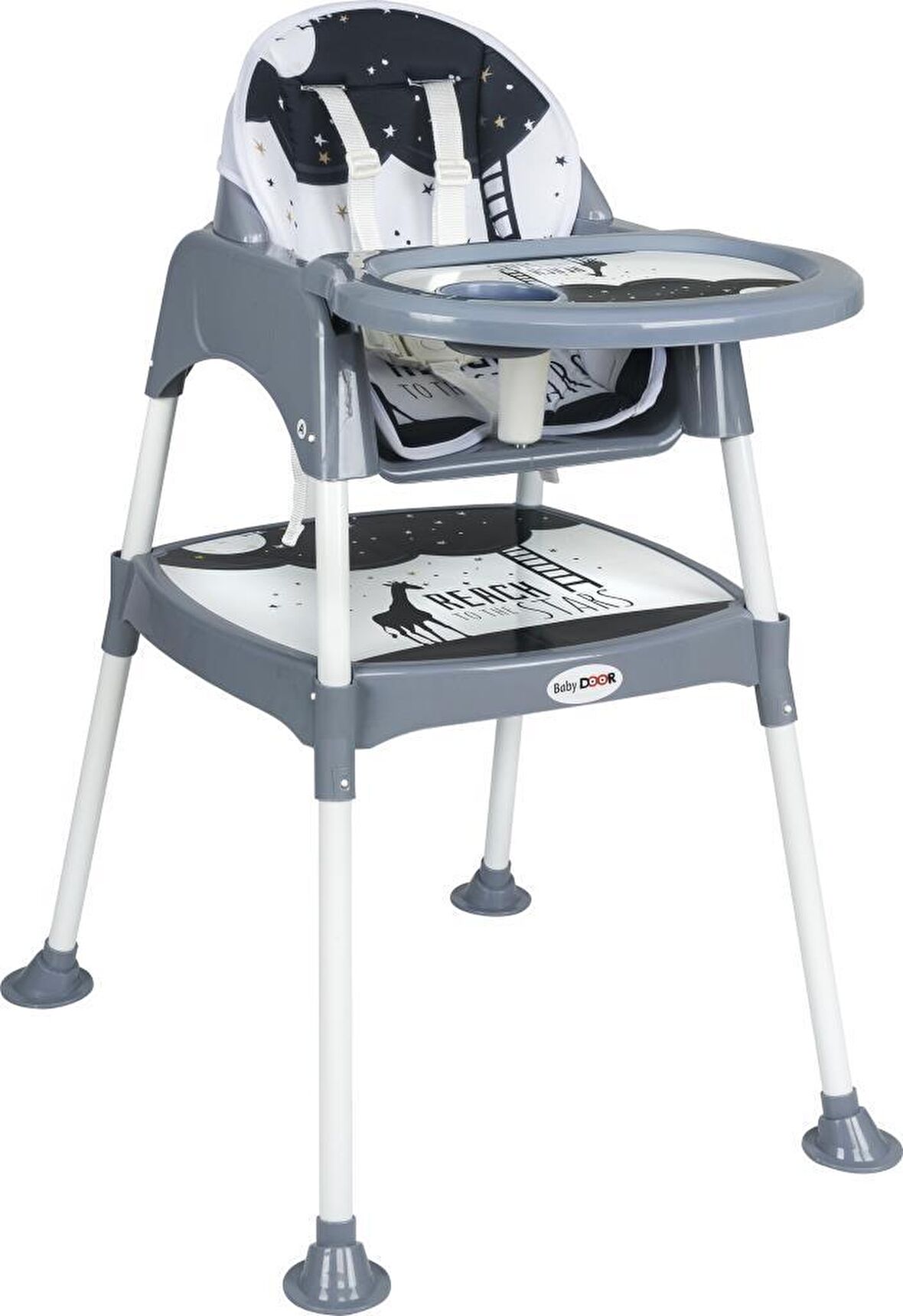 BabyDoor & Mama Star Çalışma Masalı Pedli Mama Sandalyesi Gri 3 in 1