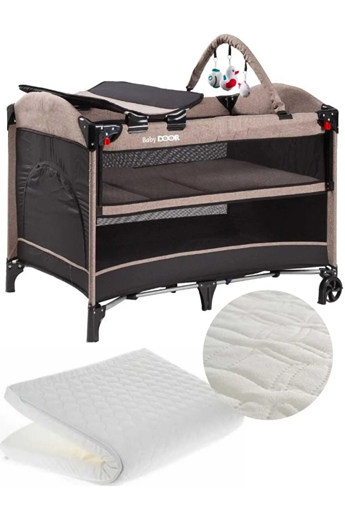 2052 Madre Pro Oyun Parkı 70x110 Cm Bebek Beşik Yatak Hediyeli Kahverengi