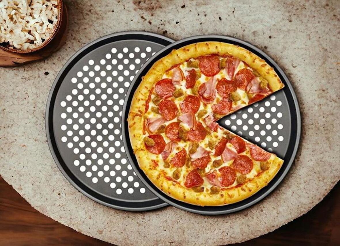 Pizza Pişirme Tepsisi 31 cm Yanmaz Ve Yapışmaz Pizza Pan Oval Delikli Fırın Tepsisi 