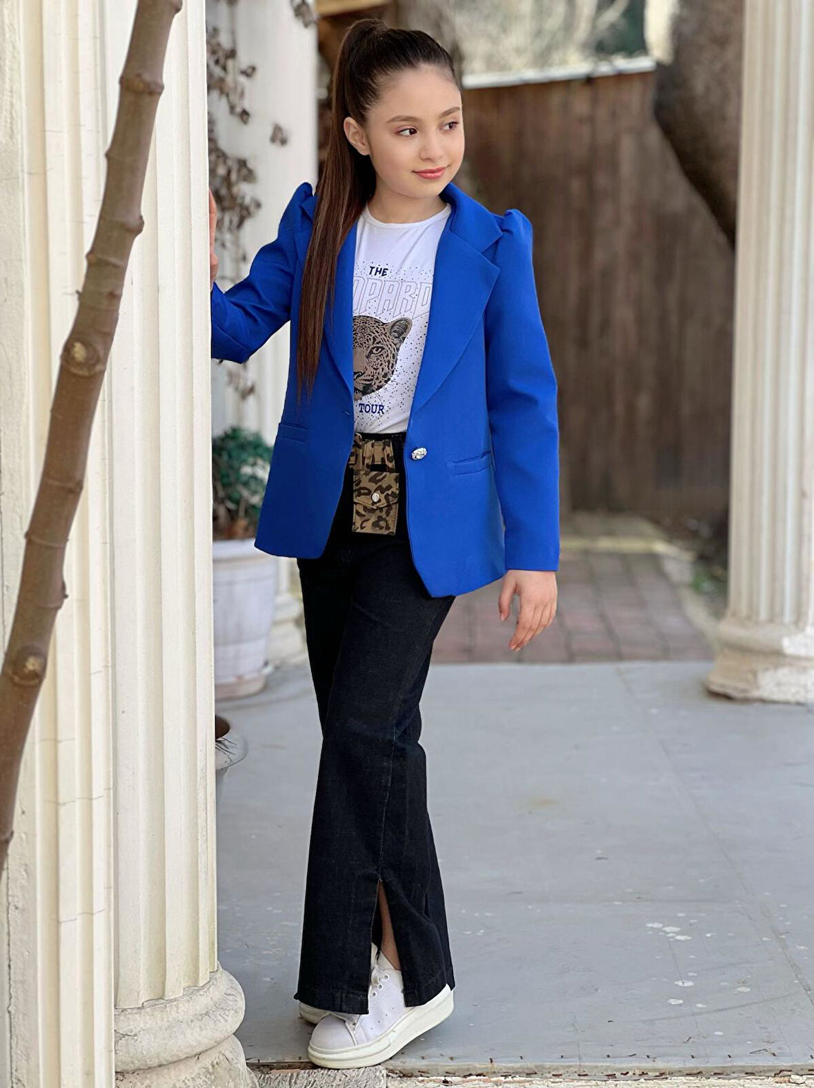 uğurböceğiçocuk Dabıl Ceket Yırtmaçlı Kot Pantolon 4'lü Kız Çocuk Takım