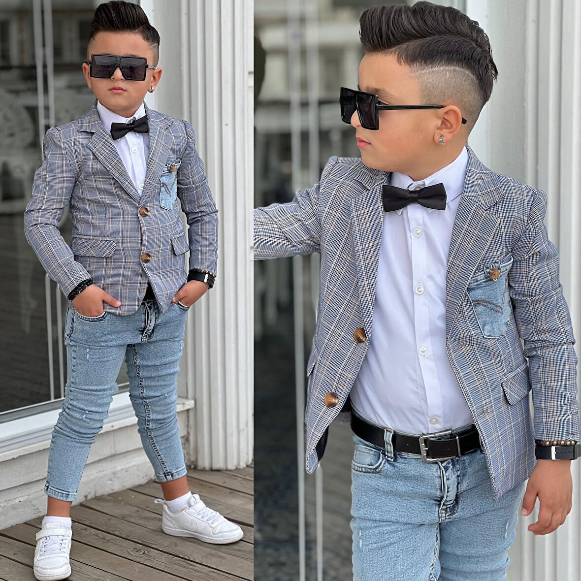 Uğurböceğiçocuk Ekose Denim Detaylı 5 Parça Erkek Çocuk Takım