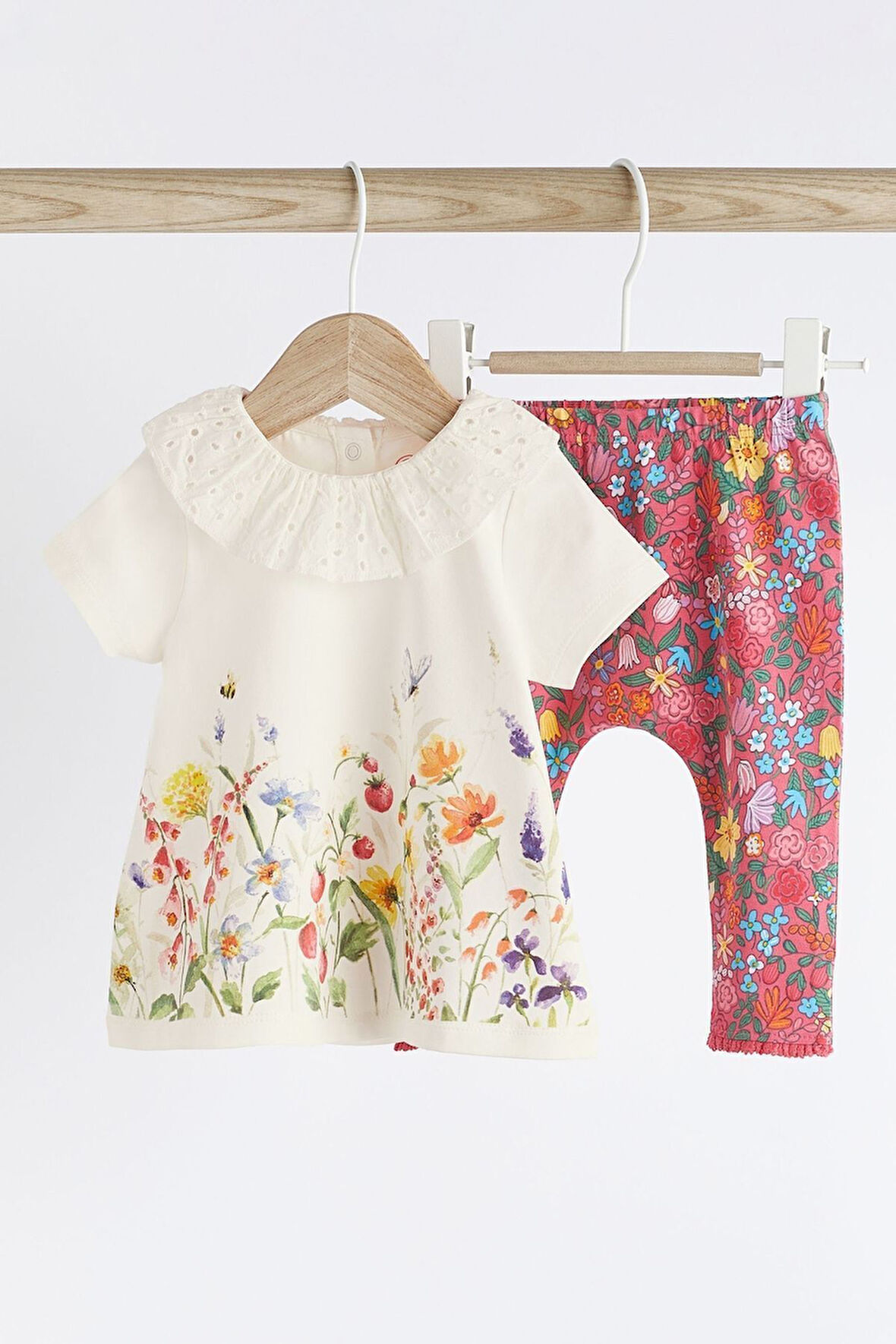 Next Baby Mercan Pembesi Çiçek Desenli Alt Üst Takım