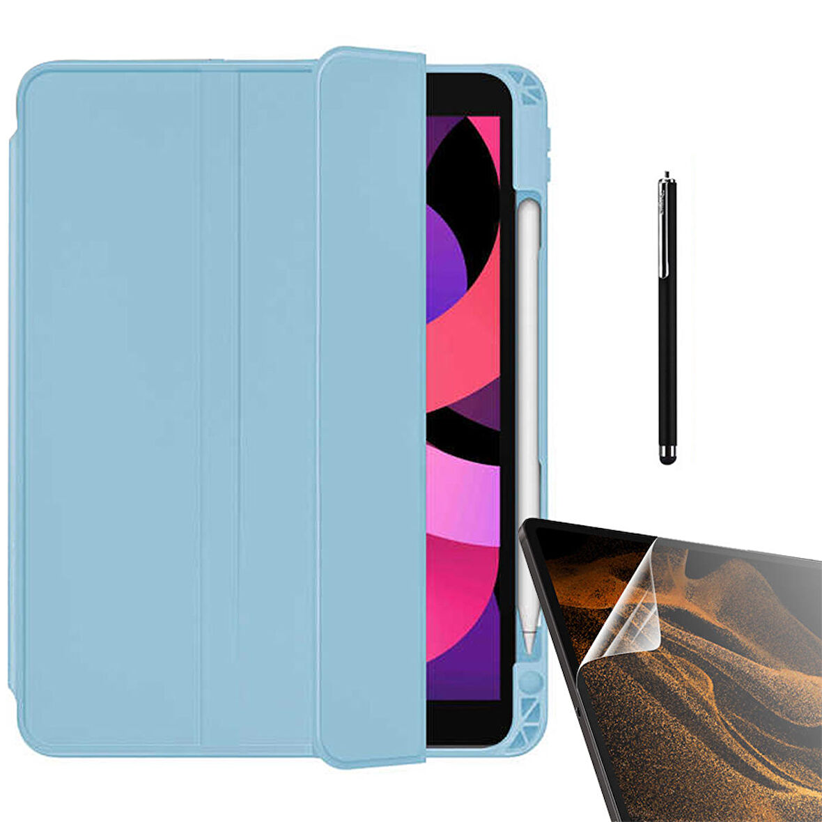 Smcase Apple iPad 10.2 2021 9.Nesil Kılıf Standlı Kalem Bölmeli Arkası Şeffaf nt11  Nano  Kalem