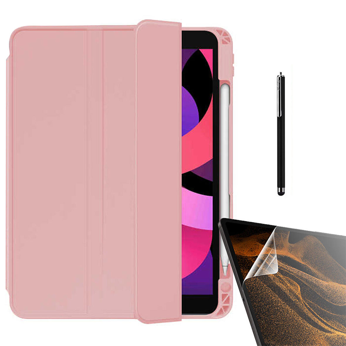 Smcase Apple iPad 10.2 2021 9.Nesil Kılıf Standlı Kalem Bölmeli Arkası Şeffaf nt11  Nano  Kalem