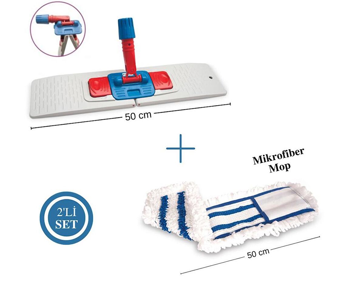FLORA ENDÜSTRİYEL NEMLİ MOP APARATI 50 CM VE MİKROFİBER NEMLİ MOP 50 CM SETİ