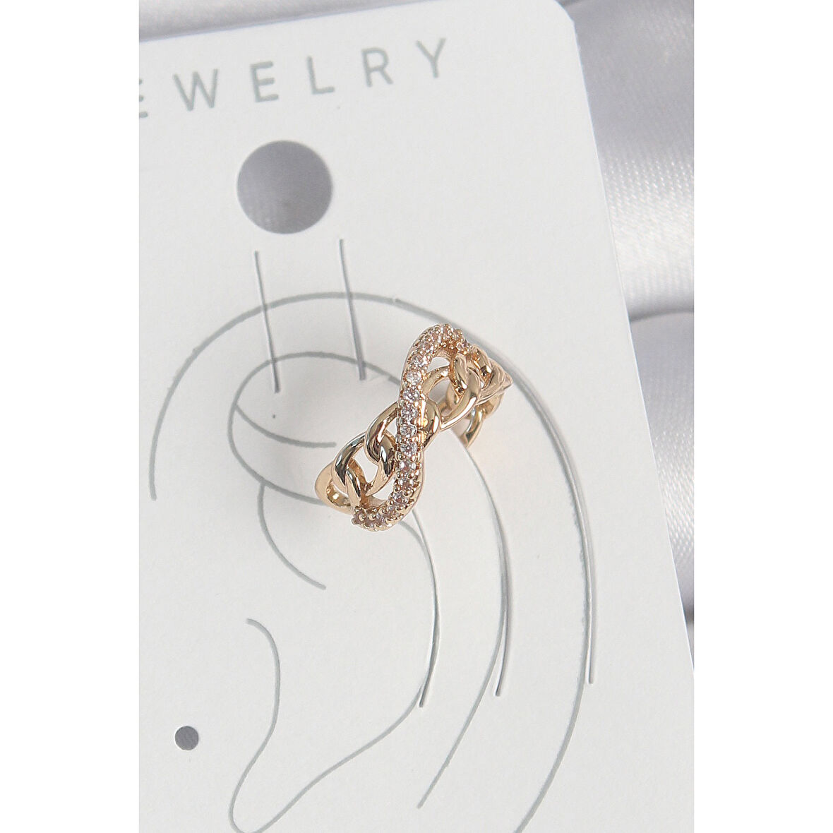 Pirinç Gold Renk Zirkon Taşlı Sonsuzluk Zincir Model Kadın Kıkırdak Küpe