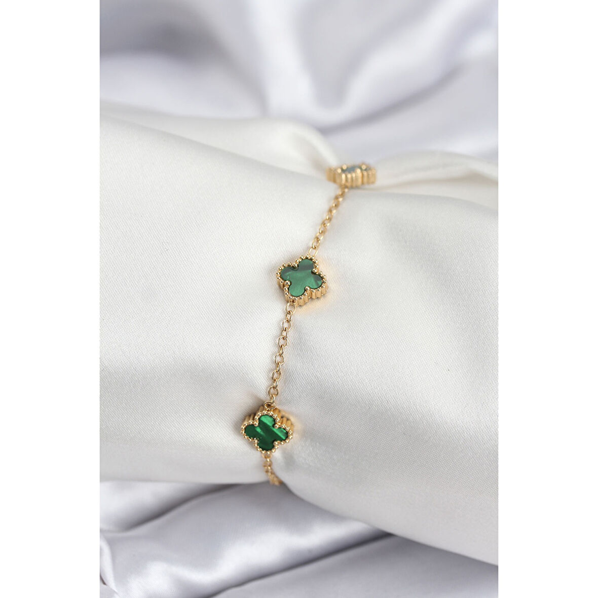 316L Çelik Gold Renk Yeşil Baby Boy Yonca Kadın Bileklik