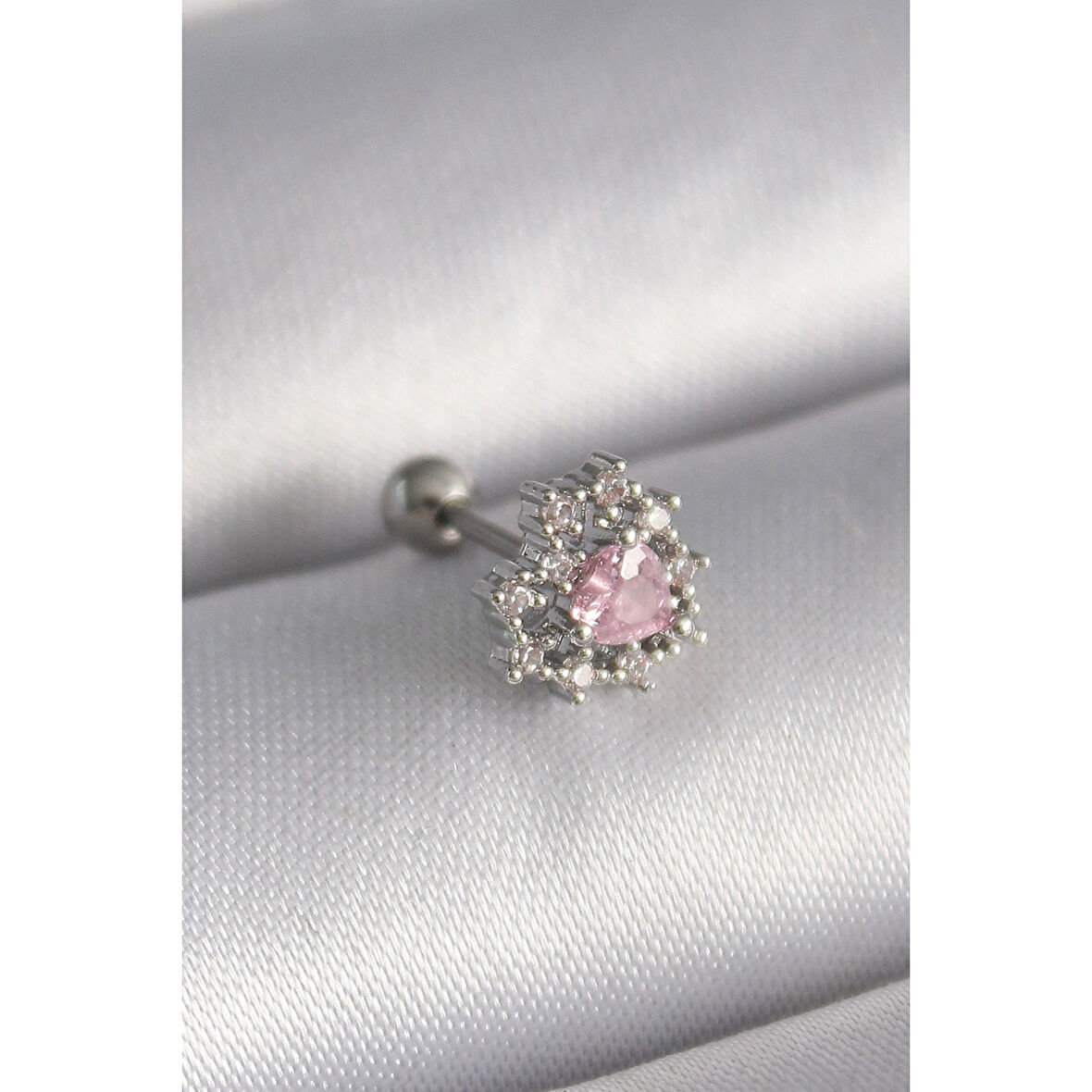 316l Çelik Gümüş Renk Zirkon Taşlı Kalp Tragus Piercing - Tj-pr1231