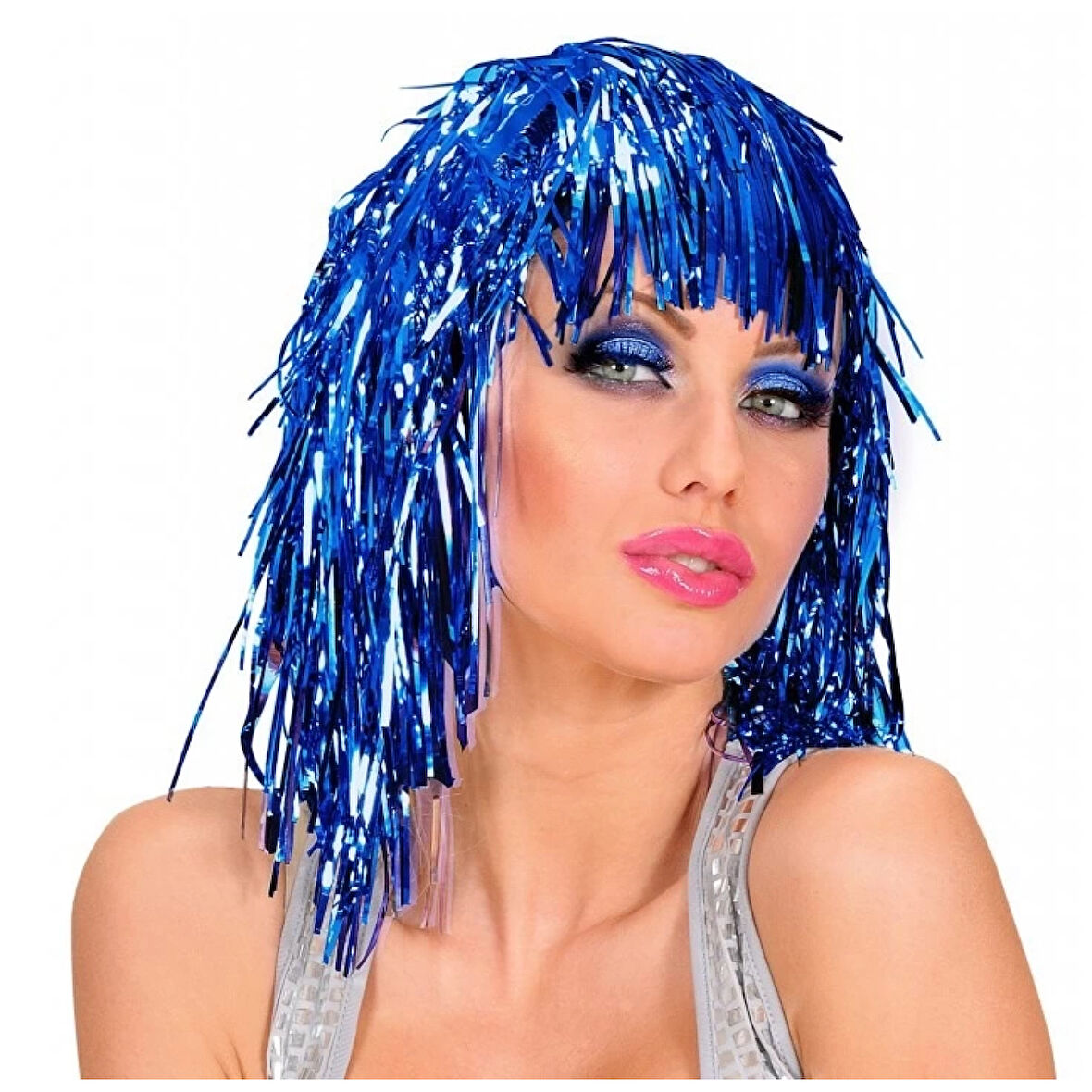 Mavi Işıltılı Metalize Parti Peruğu