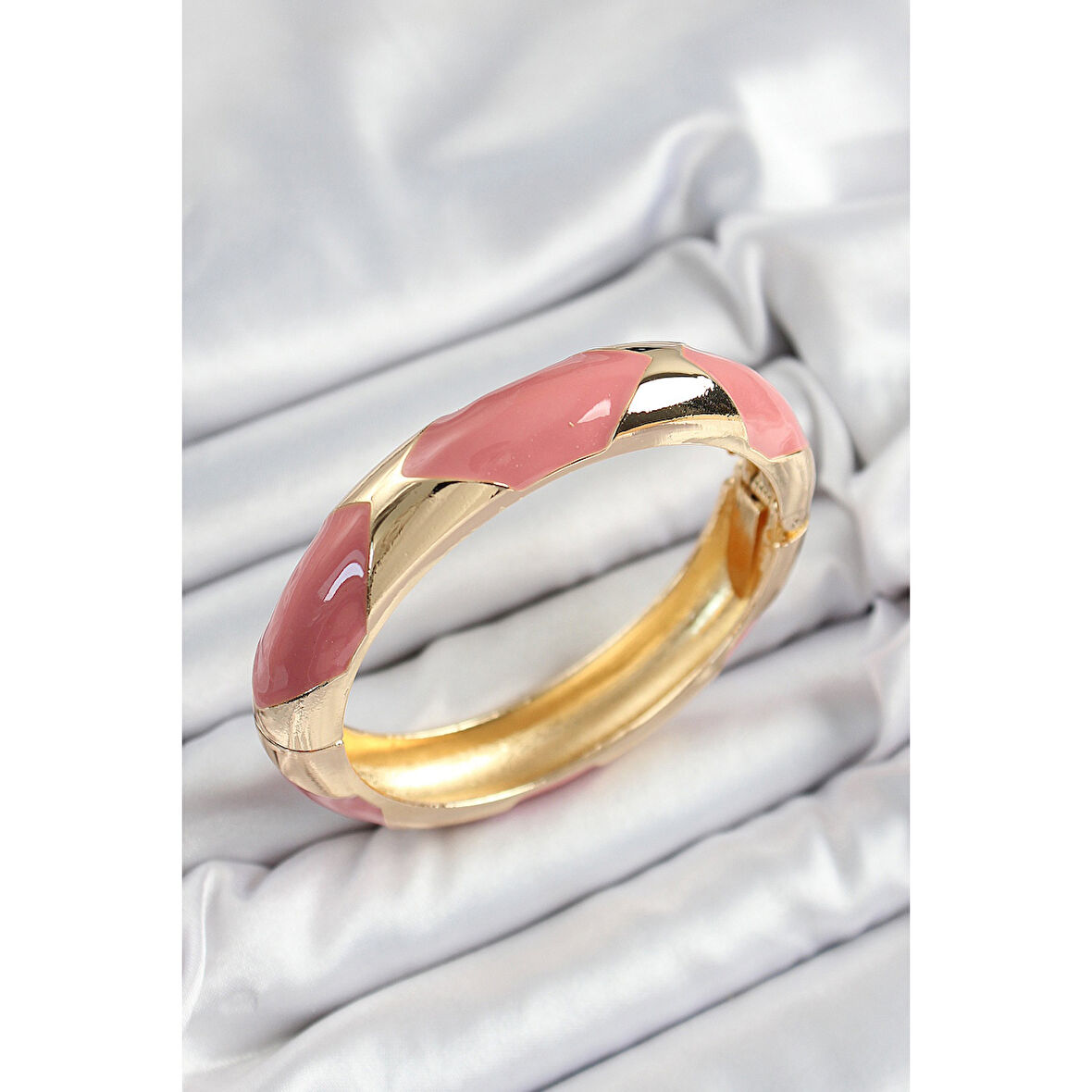 Pirinç Pembe Mineli Baklava Model Gold Renk Kadın Kelepçe