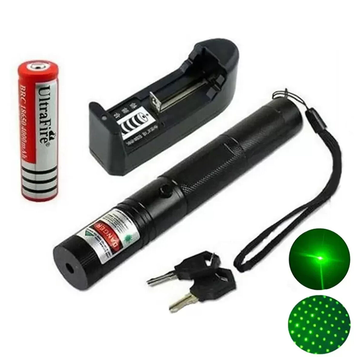 100mw Desen Başlıklı Şarjlı Yeşil Lazer Pointer (4915)