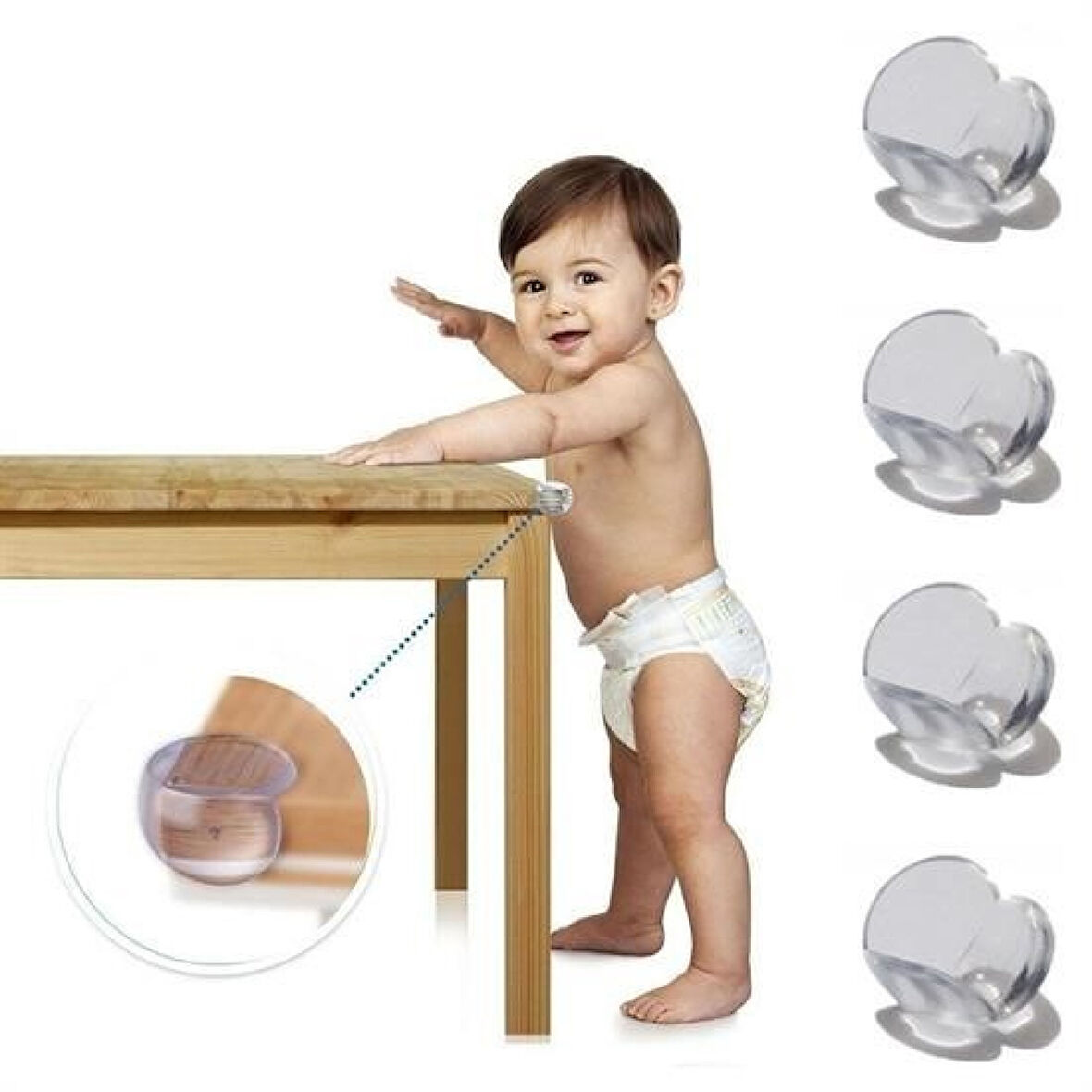 Buffer® Bebek Çocuk Yumuşak Ve Esnek Dairesel Şeffaf Yapışkanlı Güvenlik Köşe Koruyucu (4 Adet)