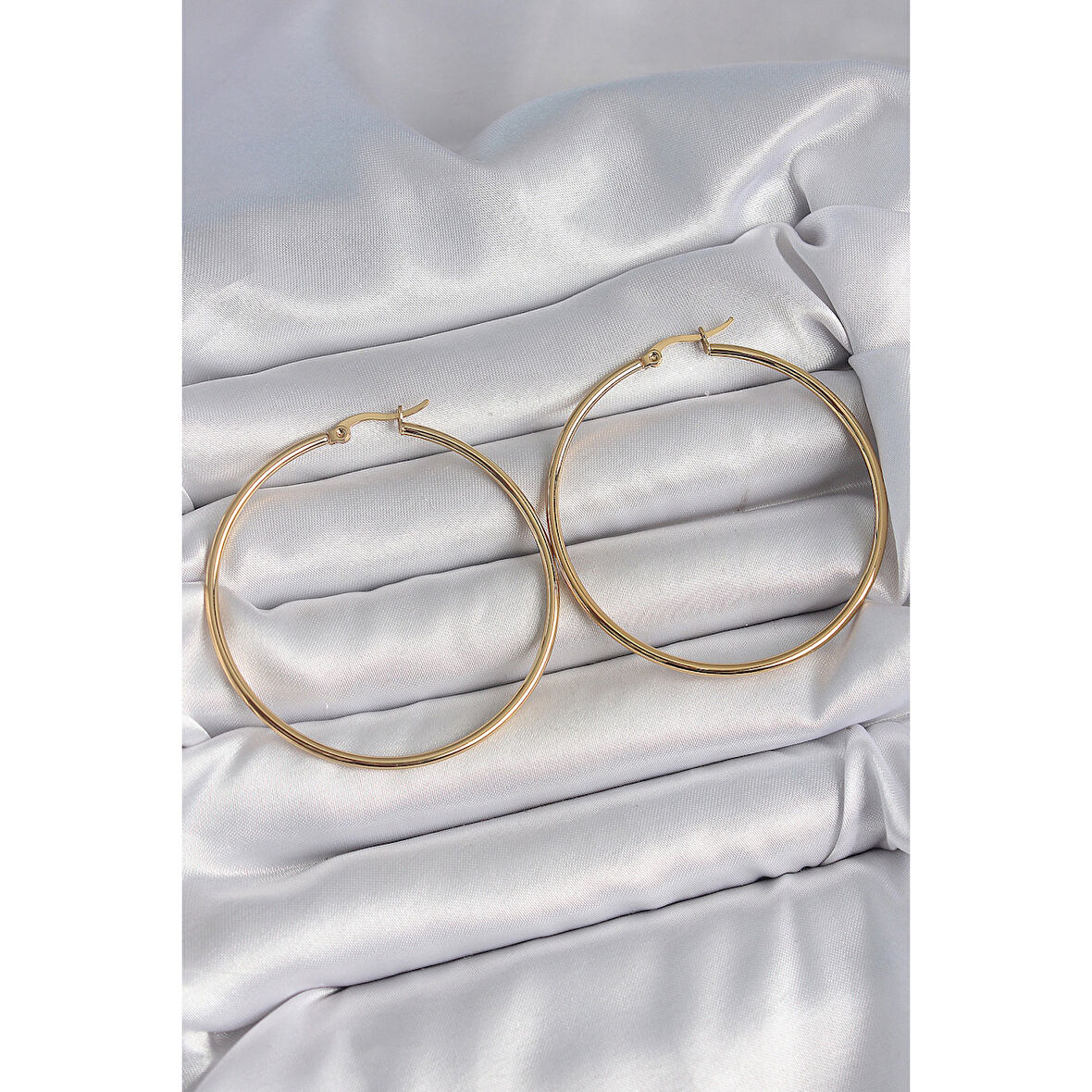 316 Çelik Gold Renk 53 mm Halka Model Kadın Küpe