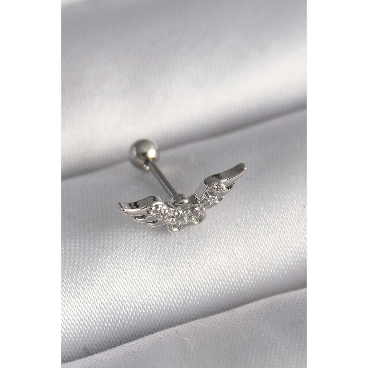 316l Çelik Gümüş Renk Zirkon Taş Detay Kanat Model Tragus Piercing - Tj-pr1291