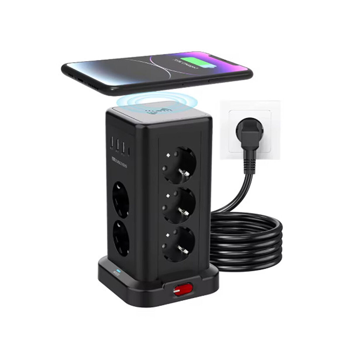 Wp711 Akım Korumalı Priz Kablosuz Şarj İstasyonu 11x Soket 3x Usb 1xtype-c Kablolu Grup Priz