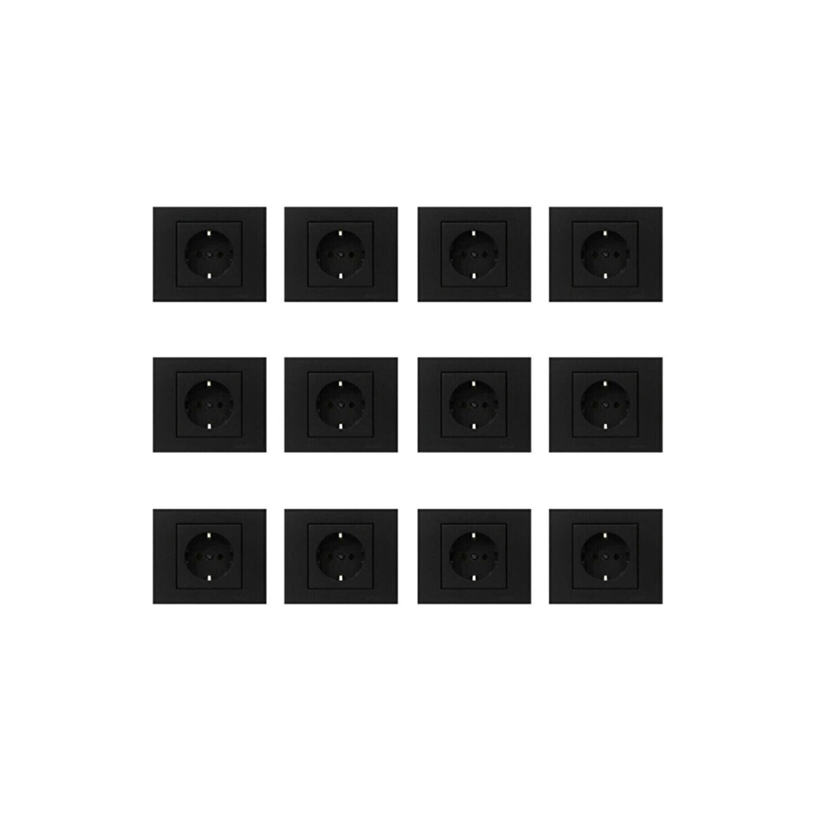 12 Adet Ovivo Grano Siyah Topraklı Priz  Çerçeve