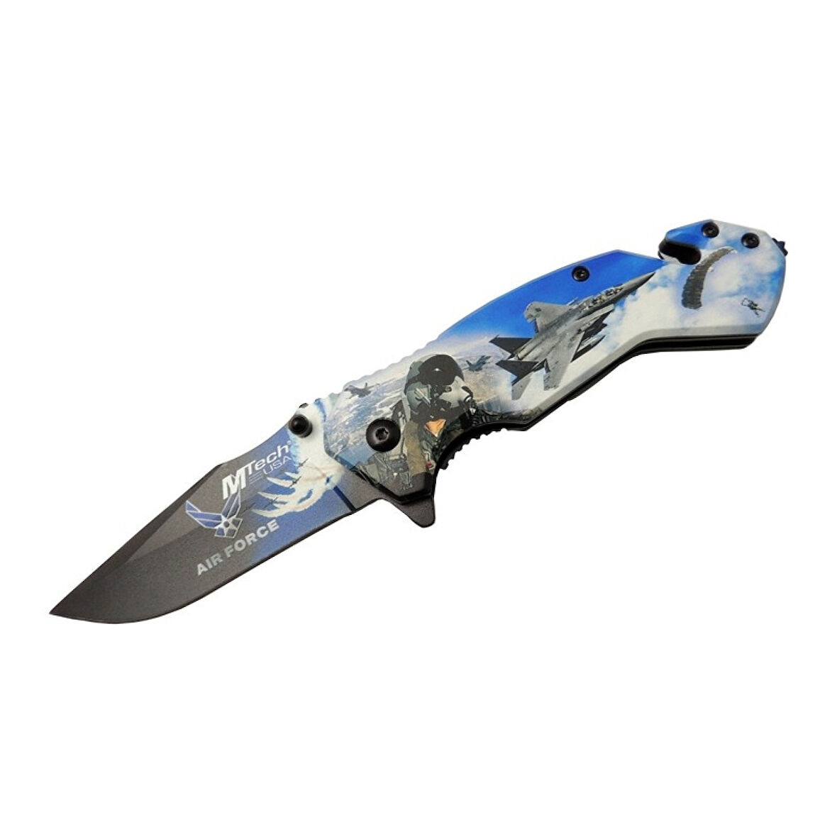 4 23 4 Air Force Kurtarma / Kamp Çakı 20cm - Yarı Otomatik, Cam Kırma Ve İp Kesme Aparatlı