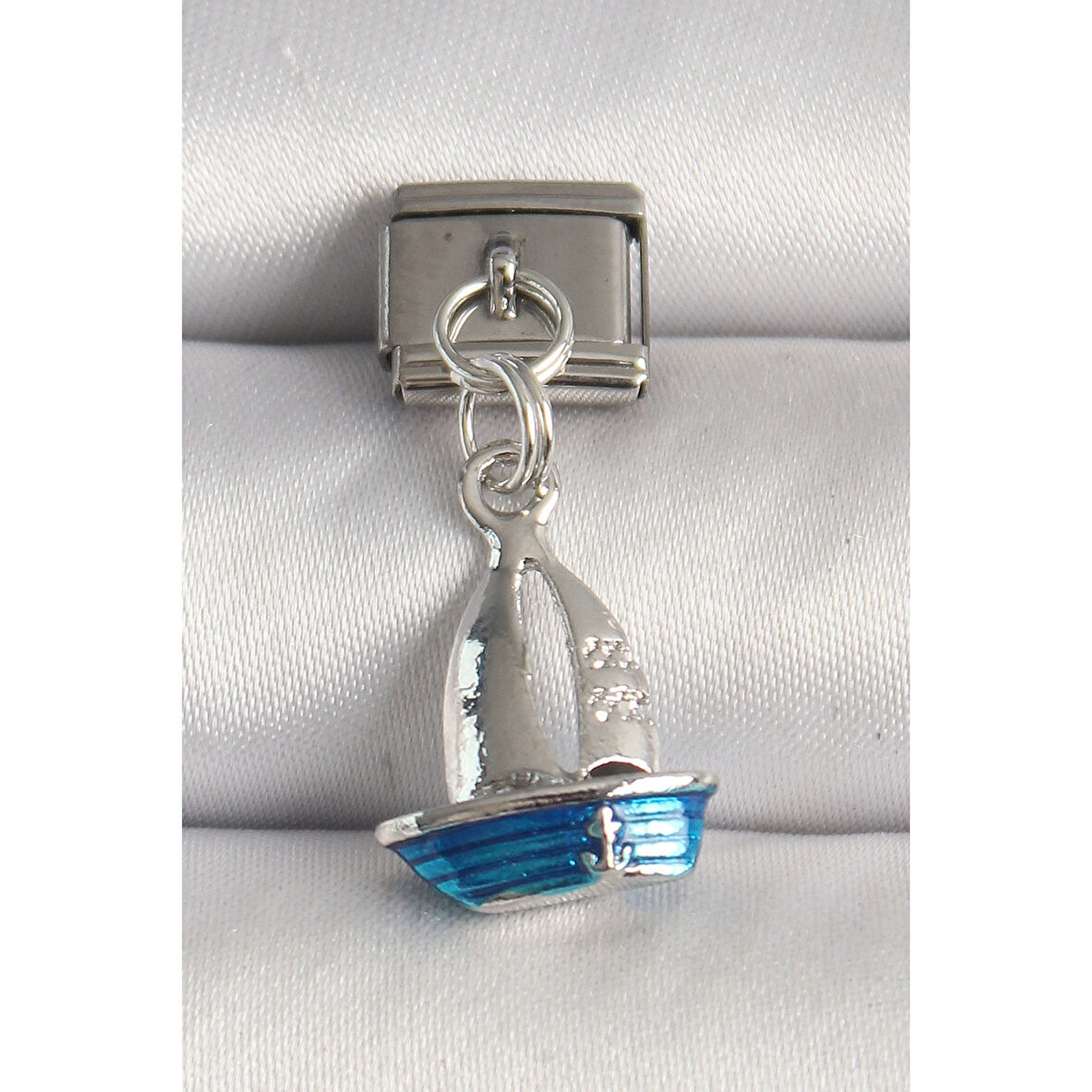 316L Çelik Gümüş Renk Mavi Yelkenli Model Nomination Charm