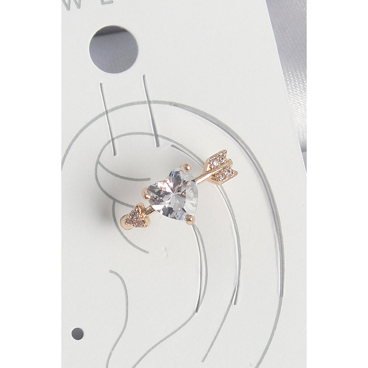 Pirinç Gold Renk Zirkon Taşlı Kalp Ok Model Kadın Kıkırdak Küpe