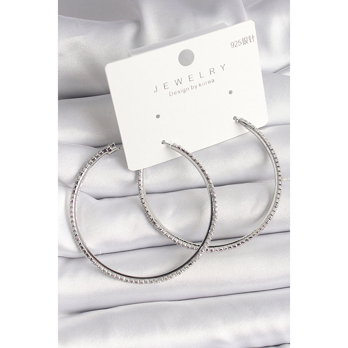 Pirinç Gümüş Renk Zirkon Taşlı Halka Model Kadın Küpe