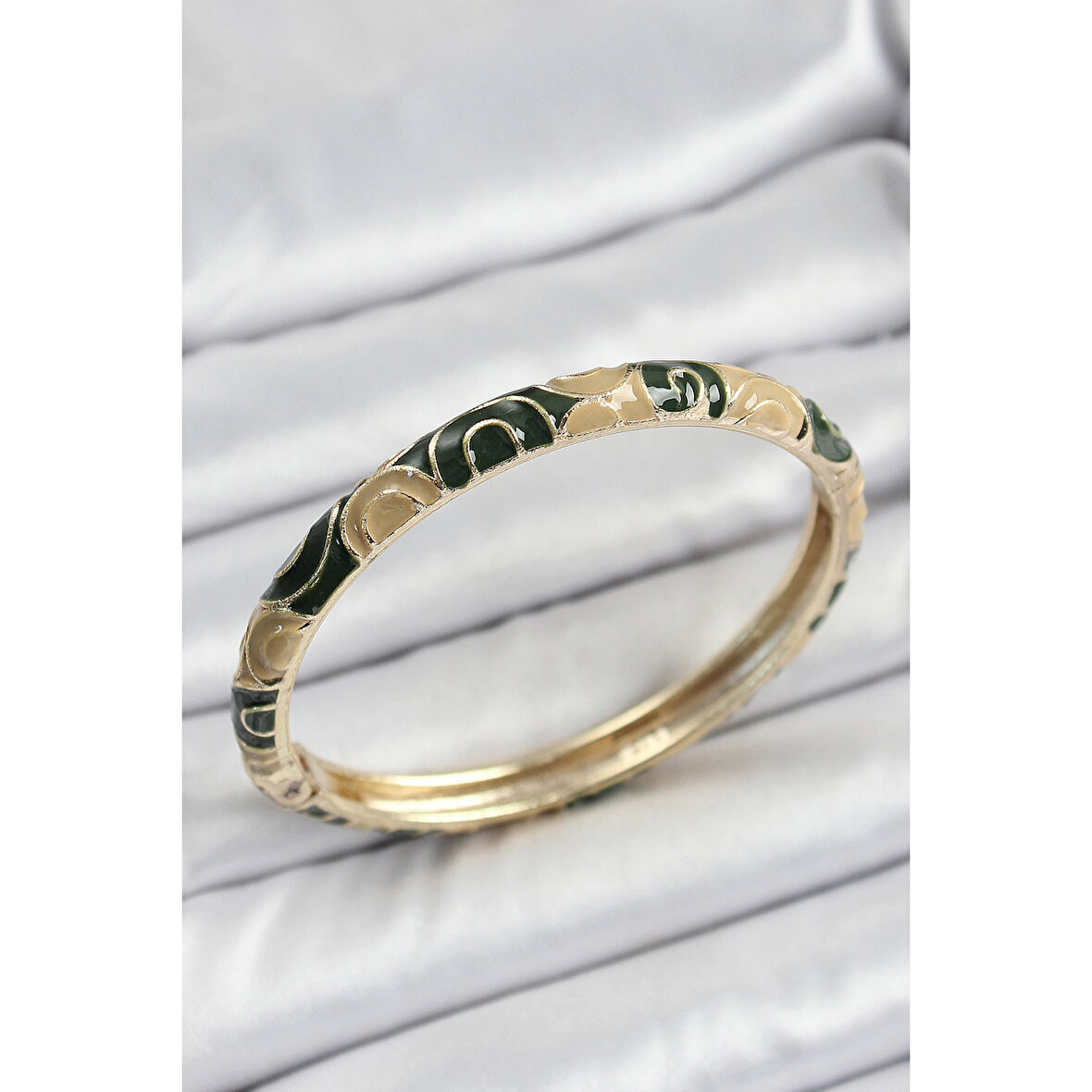 Mineli Pirinç Siyah ve Kahverengi Motifli Kadın Kelepçe