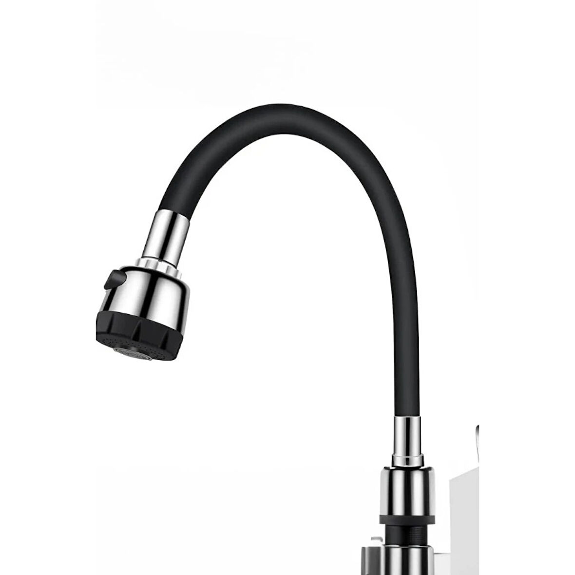 Renkli Silikonlu Oynar Başlıklı 2 Fonksiyonlu Spiral Musluk Başlığı - Siyah (4915)