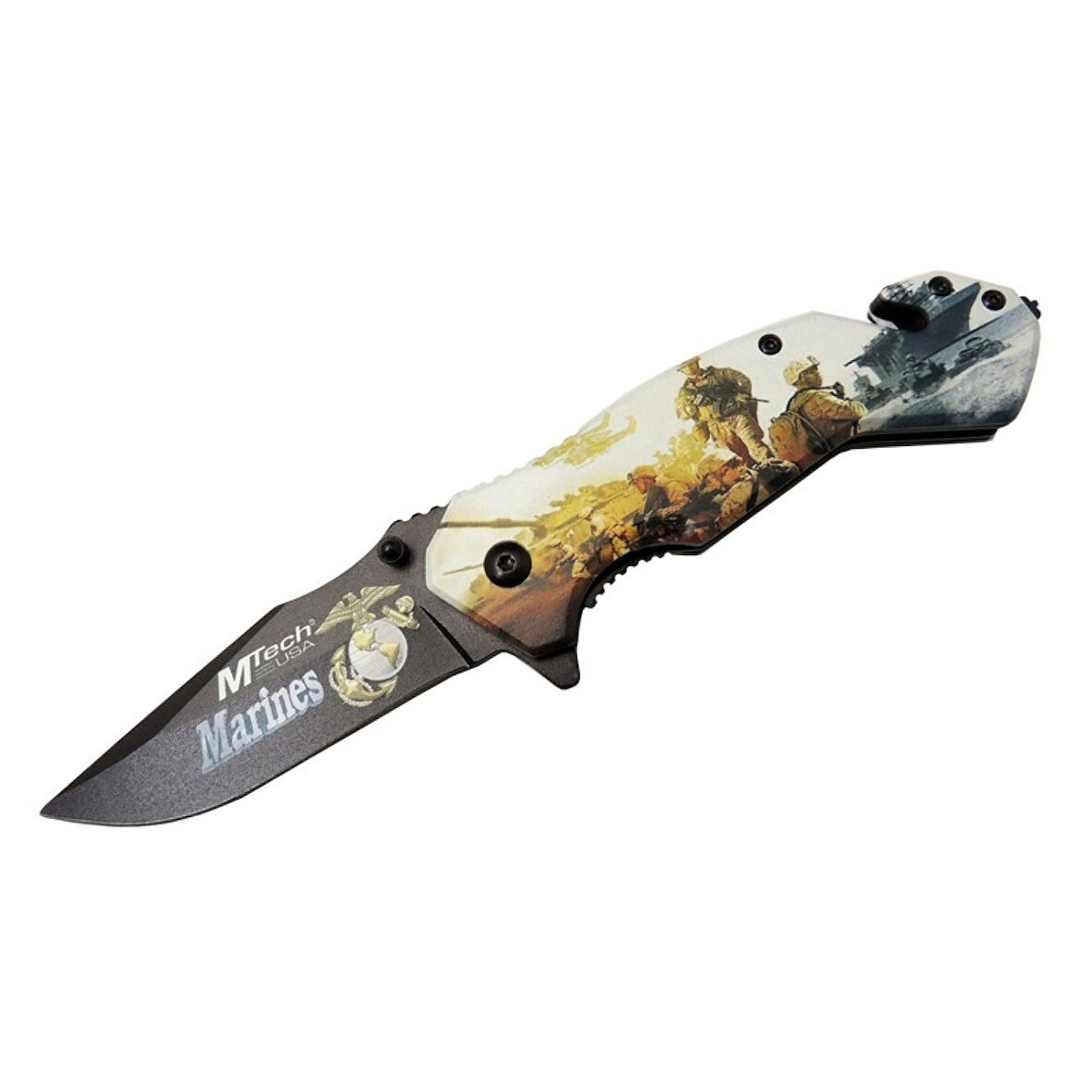 4 23 2 Marines Kurtarma / Kamp Çakı 20cm - Yarı Otomatik, Cam Kırma Ve İp Kesme Aparatlı