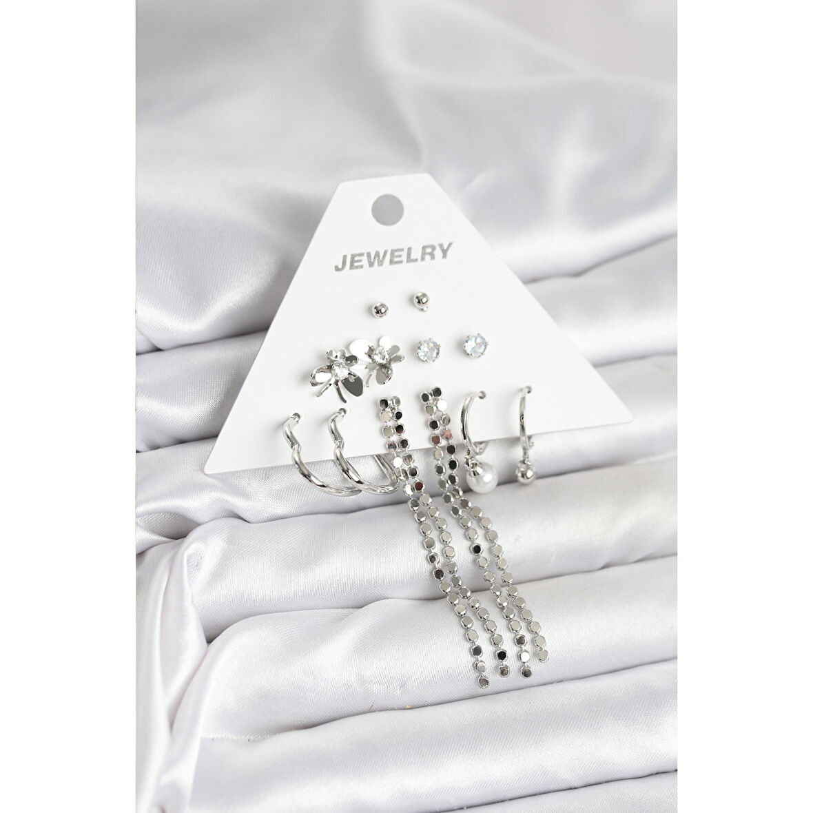 Pirinç Gümüş Renk 6 Çift Kadın Küpe