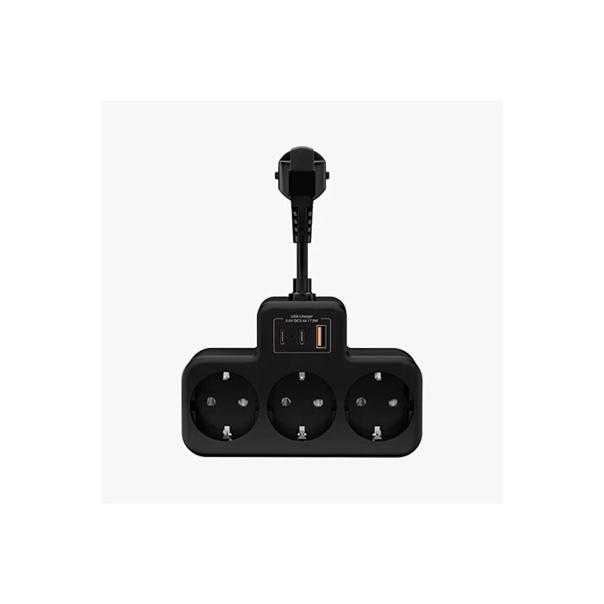 Çoklu Kablolu Priz Yüksek Gerilim Korumalı 3’lü Priz 1x Usb 2x Type-c Çıkışlı Grup Priz Çoğaltıcı Siyah