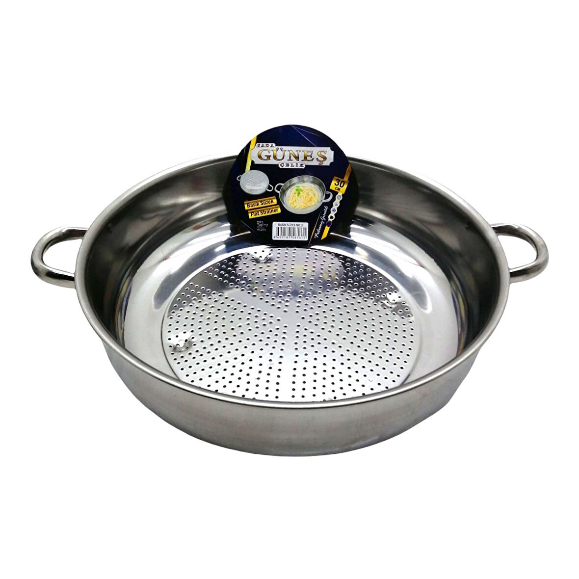 No-3 - 30cm Basık Süzek Metal Süzgeç (4915)