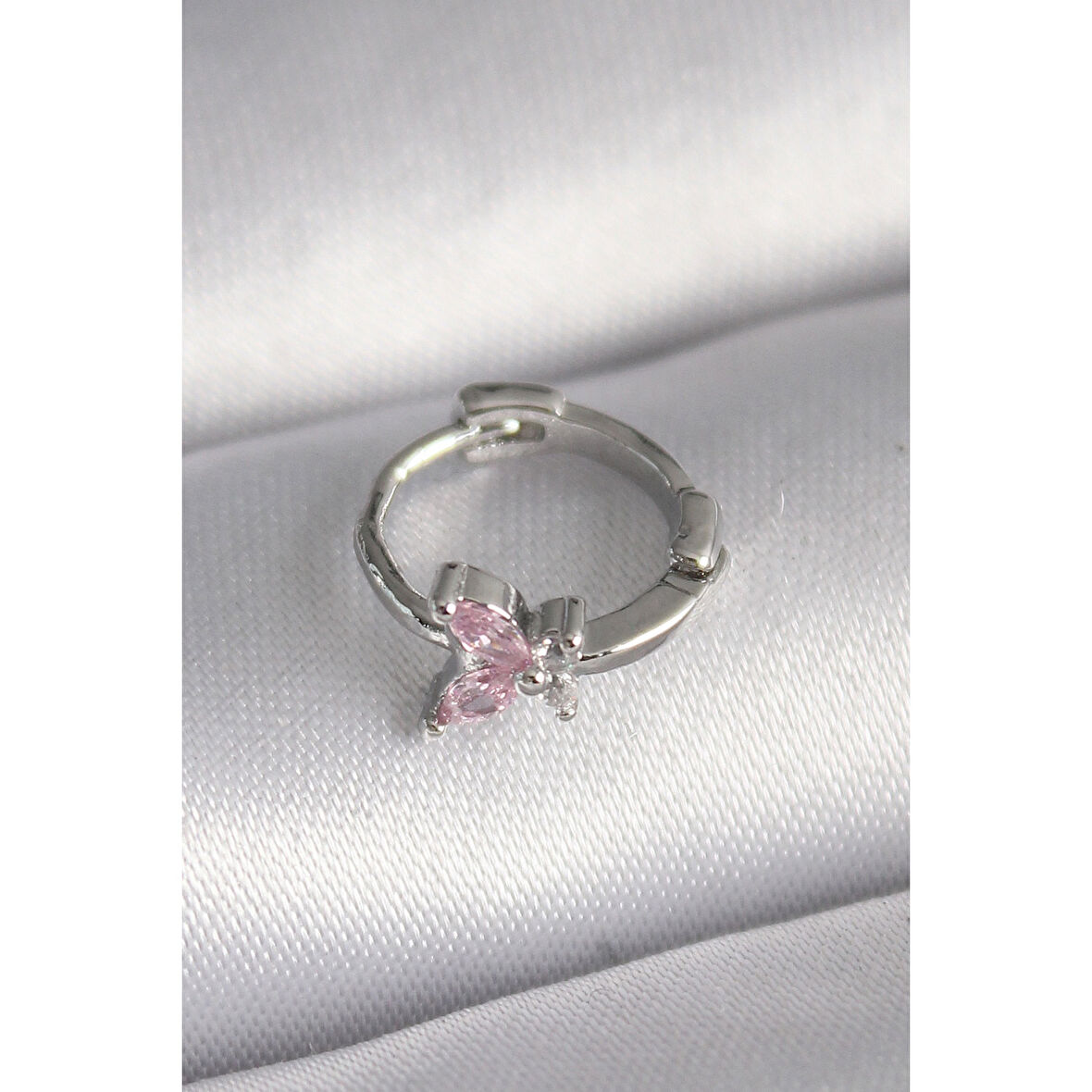 316l Çelik Gümüş Renk Pembe Zirkon Taşlı Kelebek Model Tragus Piercing - Tj-pr1331