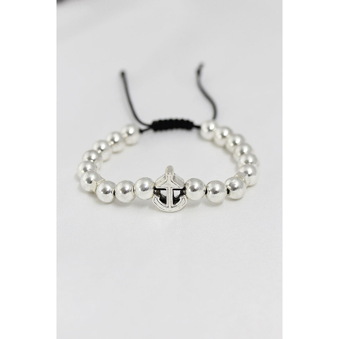 Gümüş Renk Çapa Figürlü Asansörlü Erkek Bileklik