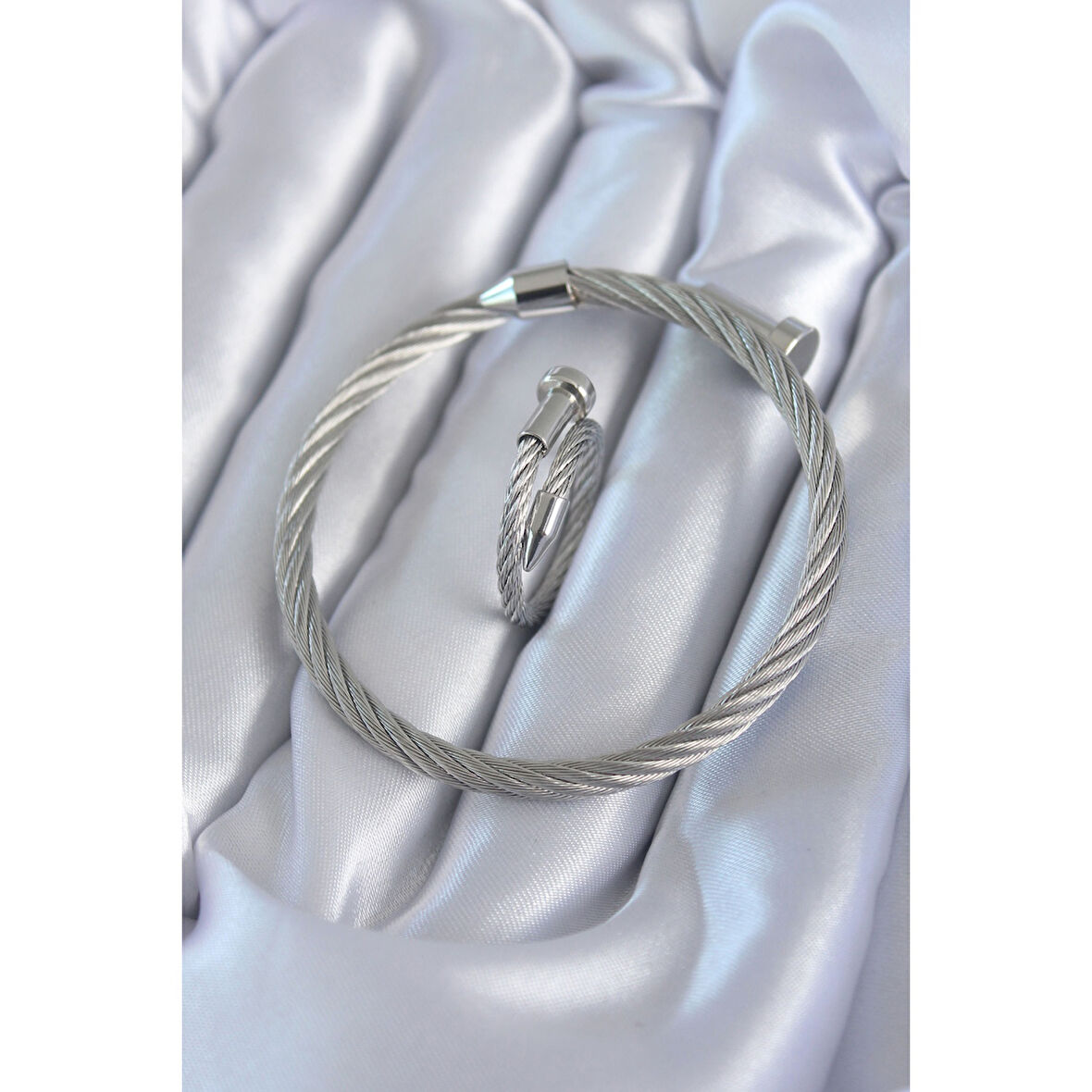 316L Çelik Gümüş Renk Sarmal Model Erkek Bileklik Yüzük Kombini