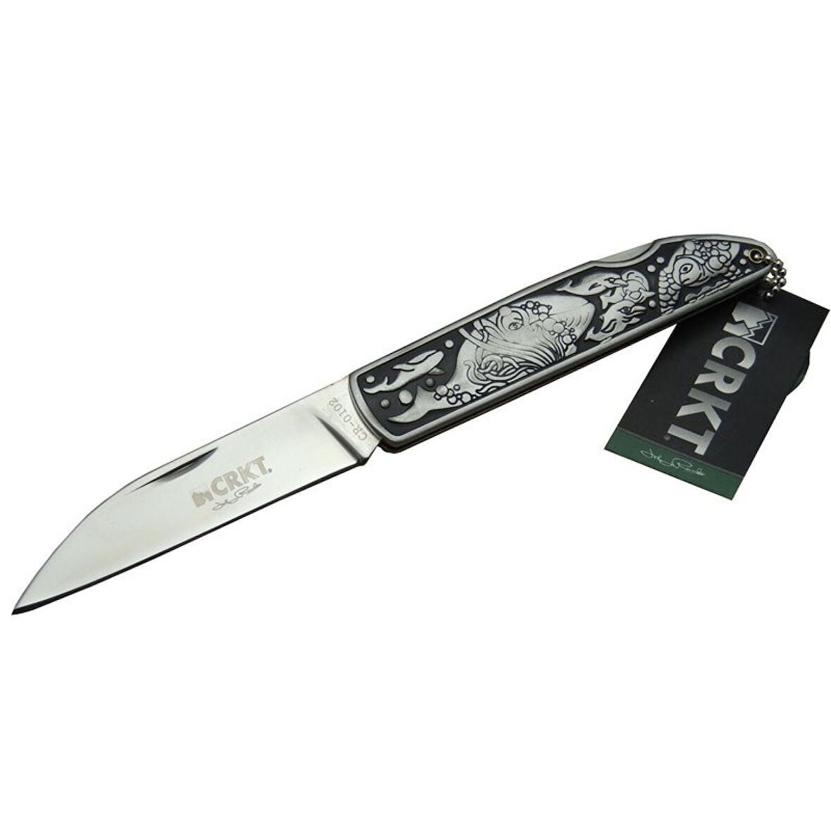 Crkt Cr 0102 Kamp Çakı 20 Cm - Balık Desenli Metal Sap, Kılıflı, Kutulu