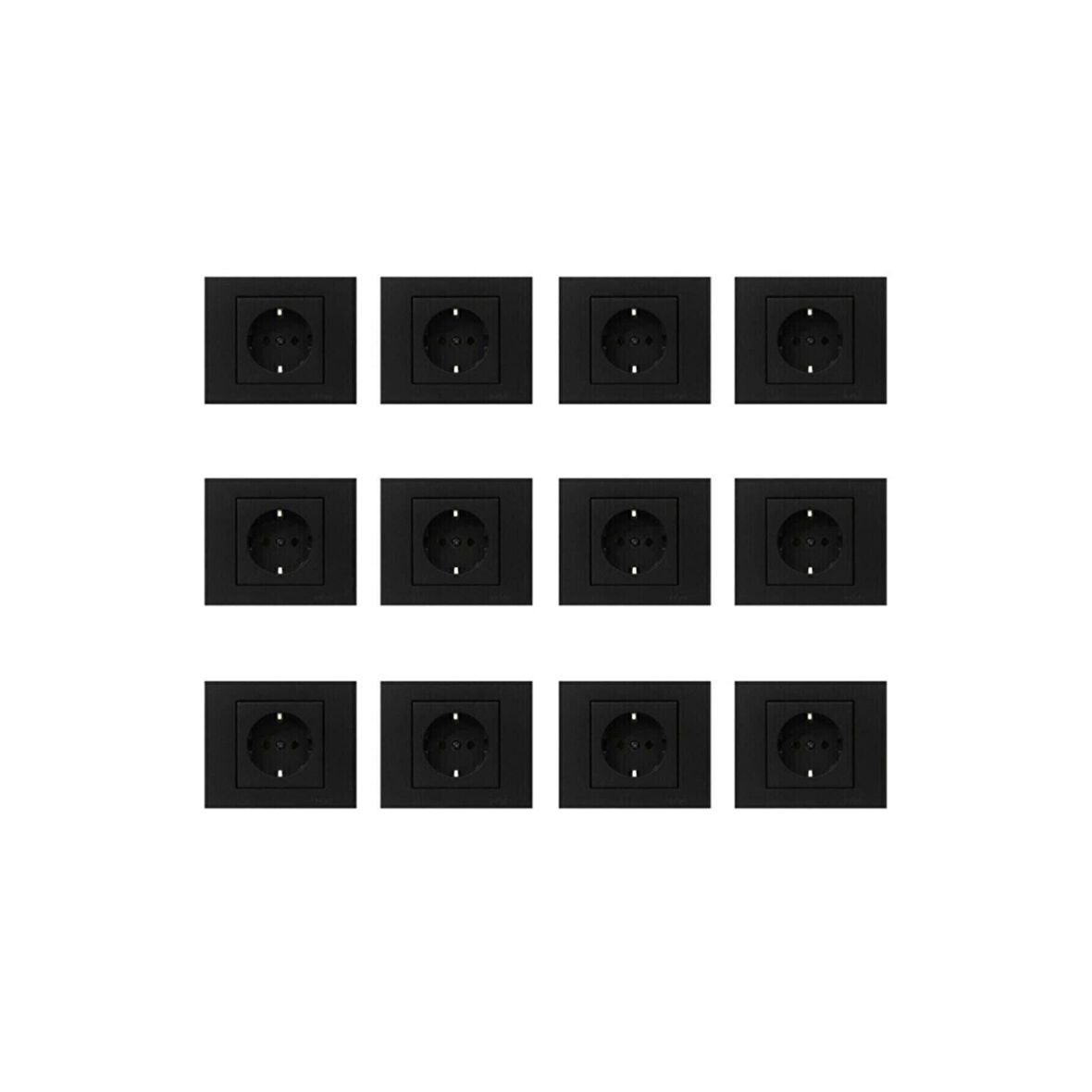 Grano Siyah Topraklı Priz 12 Adet Çerçeve