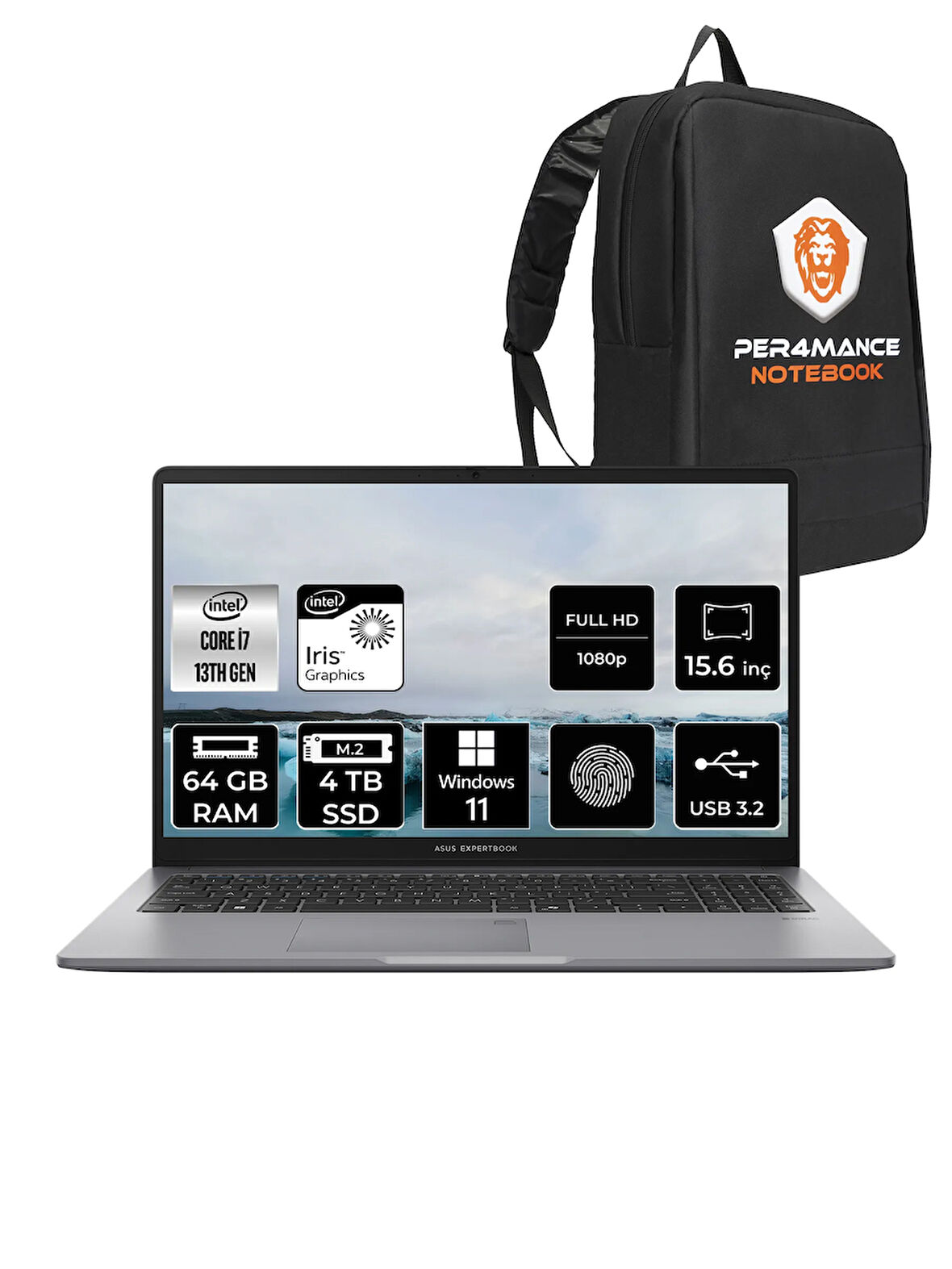 Asus Expertbook P1 P1503 i7 13700H 64GB DDR5 4TB SSD 15.6" FHD WINDOWS11PRO & PER4 ÇANTA