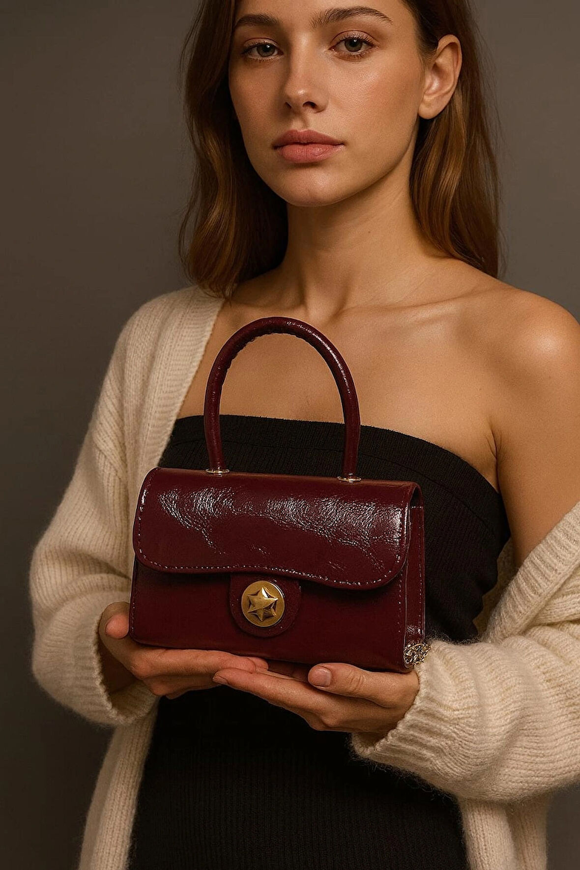 Rugan Deri Kadın Zincirli El ve Omuz Çantası