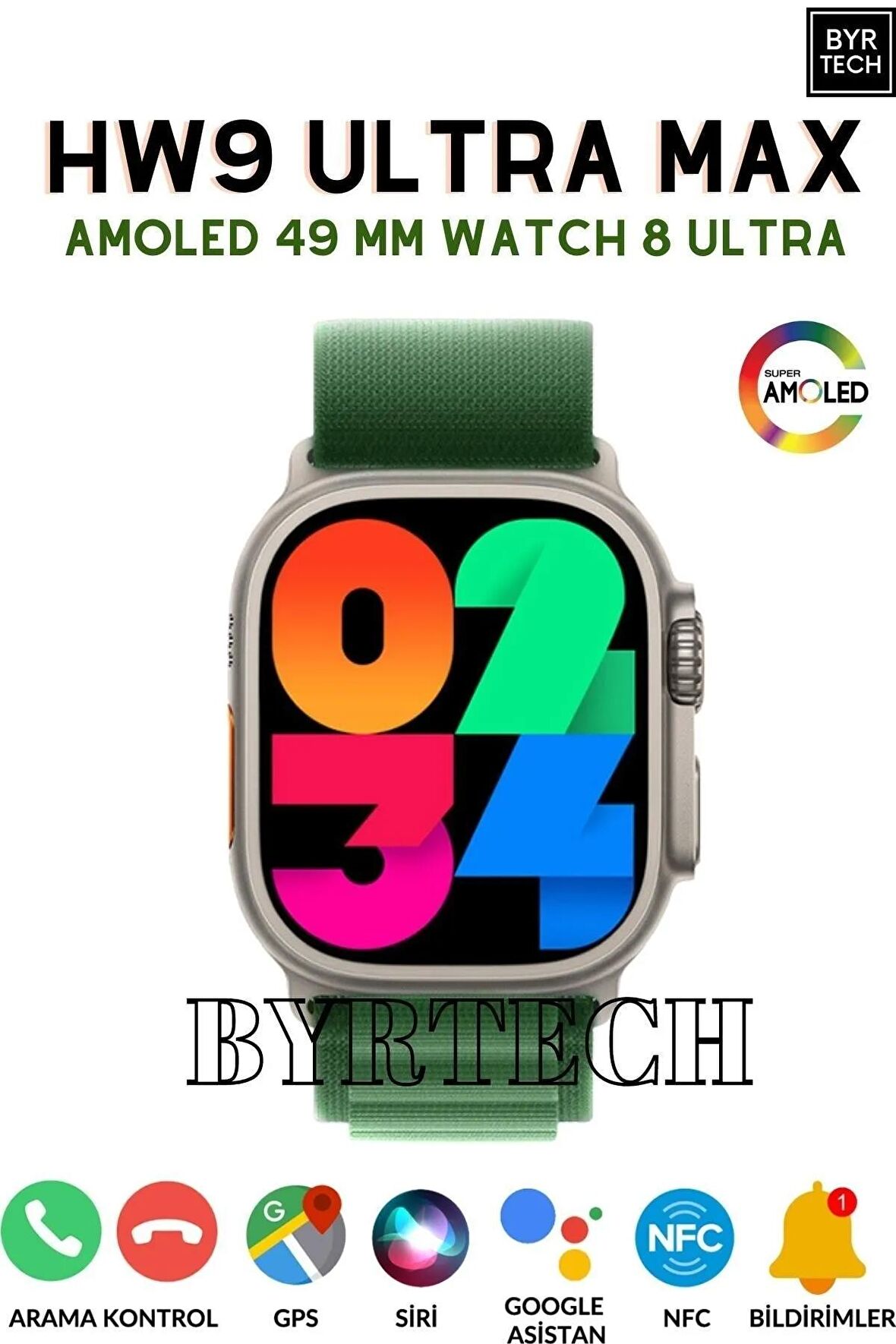 Hw9 Ultra Max Amoled Ekran 49 Mm 2.2 Ekran Pusula Özellikli Watch 8 Ultra Max Akıllı Saat
