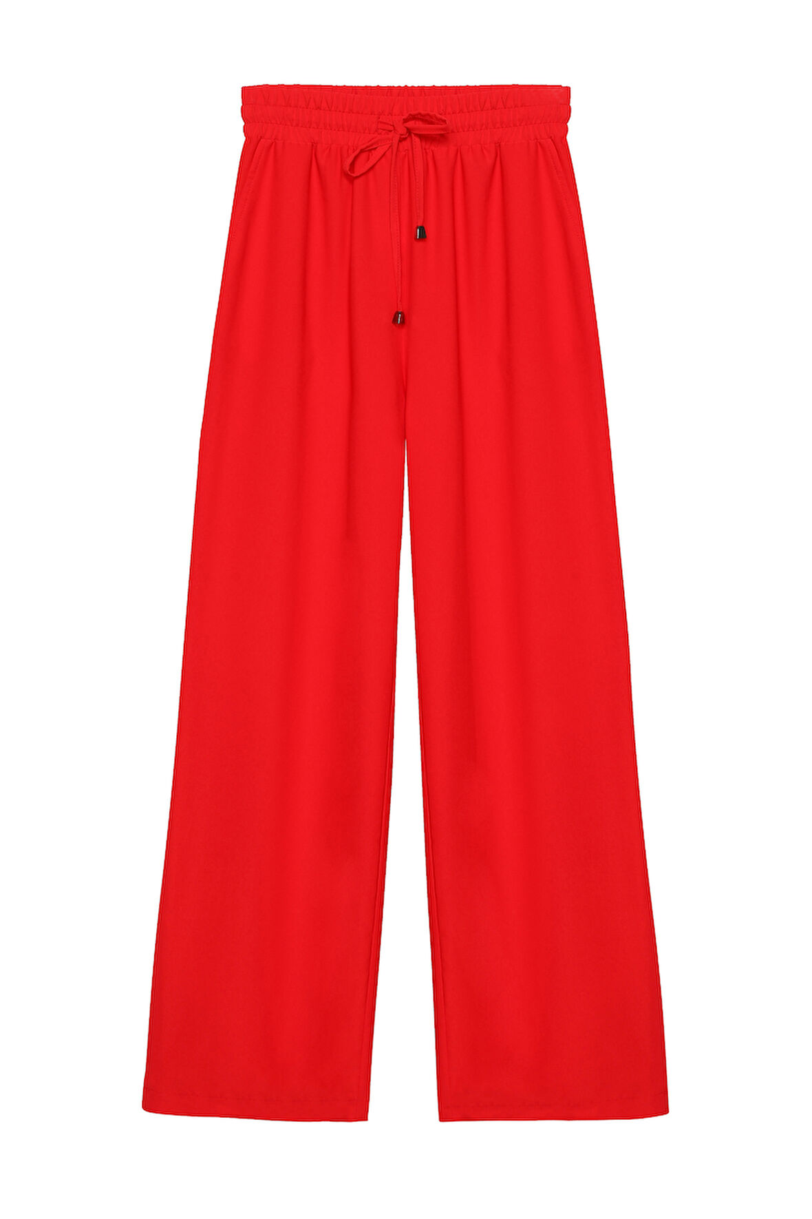 Beli Lastikli Bol Paça Pantolon Kırmızı