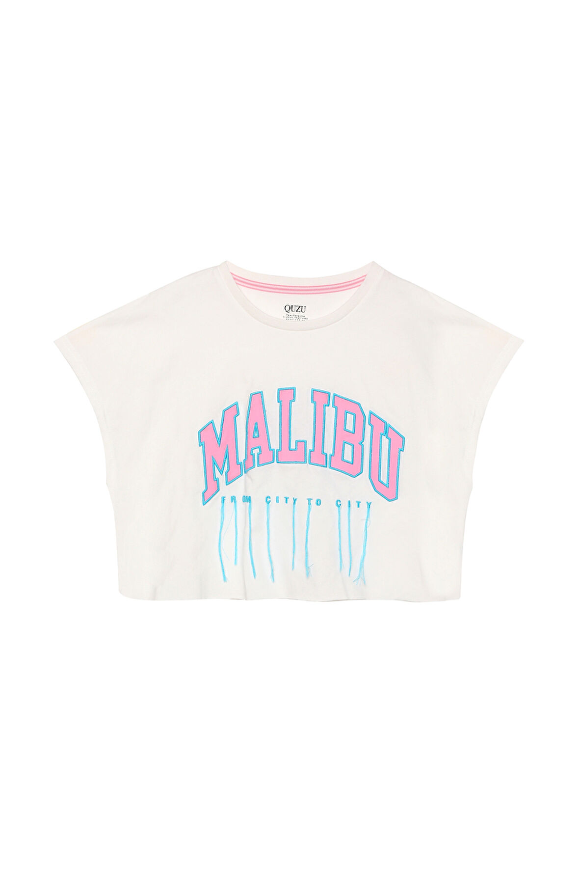 Malibu Baskılı Crop Tişört Ekru