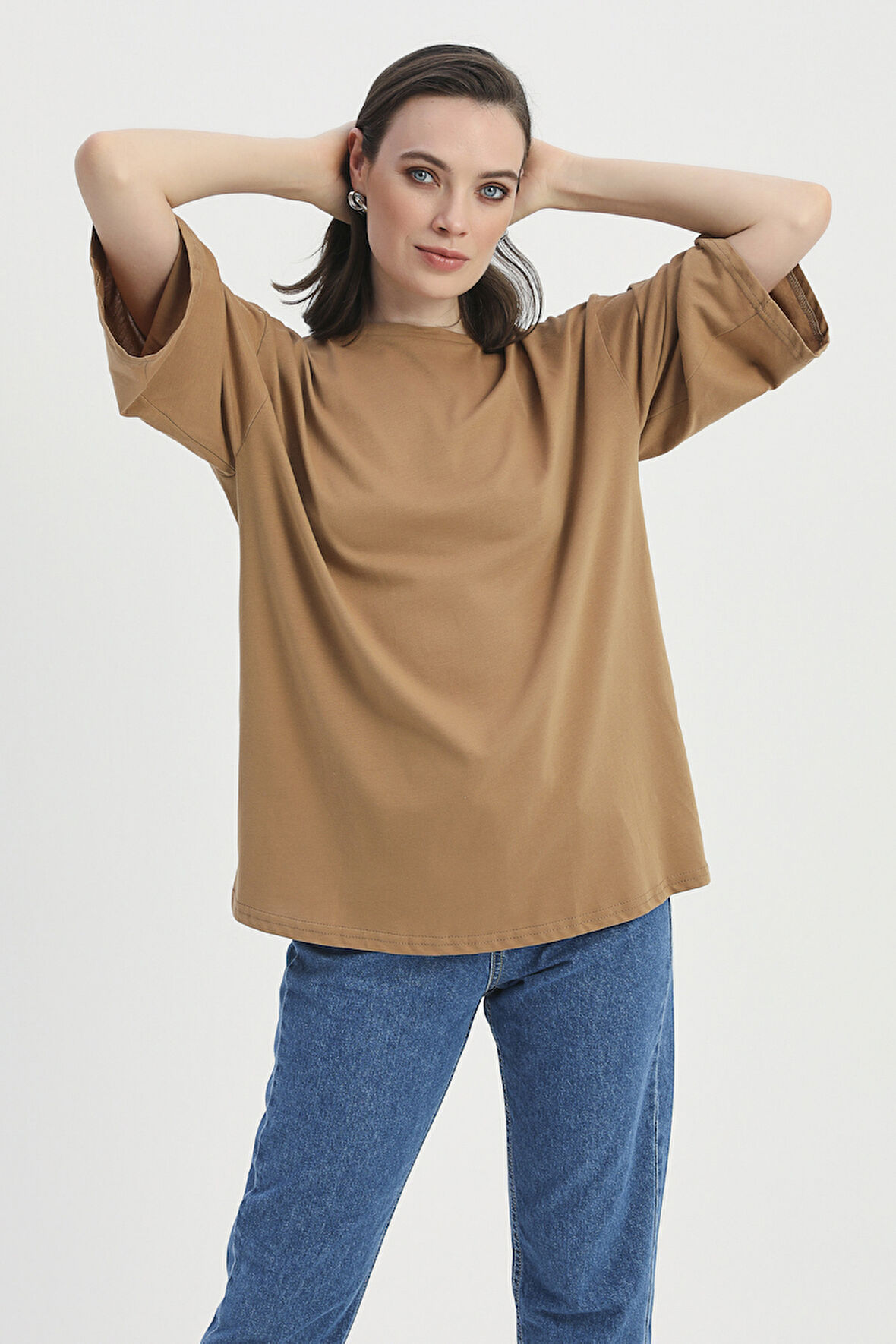 Truvakar Kol Basic Oversize Tişört Kahverengi