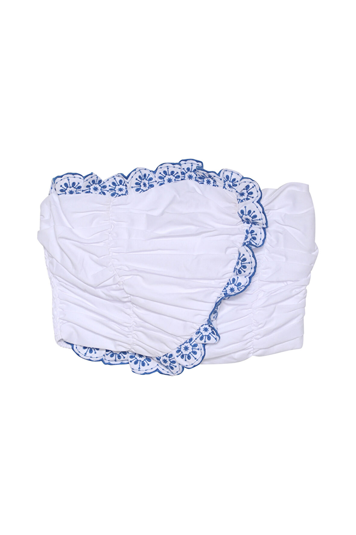 Drape Detaylı Straplez Büstiyer Bluz Beyaz