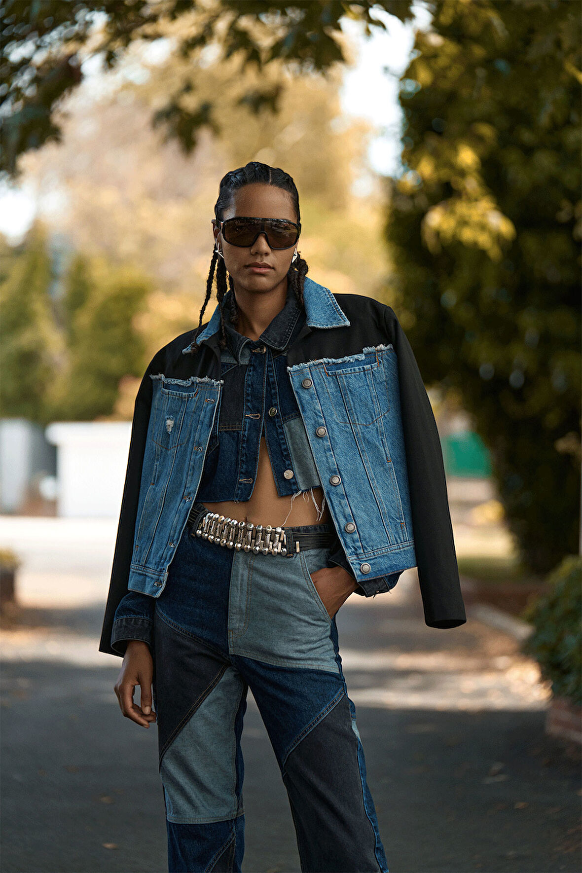 Denim Match Düğmeli Ceket Siyah