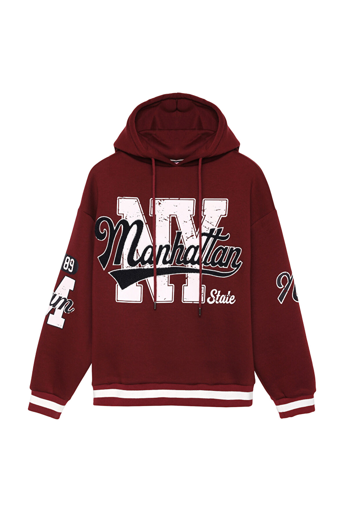 Baskı Detaylı Kapüşonlu Sweatshirt Bordo