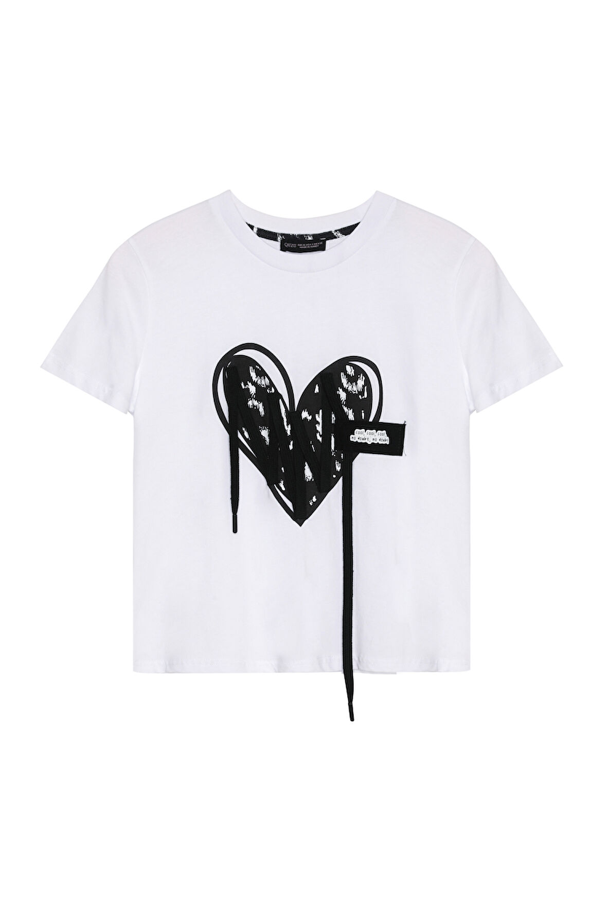 Kalp Baskılı Kısa Kol Tişört Beyaz