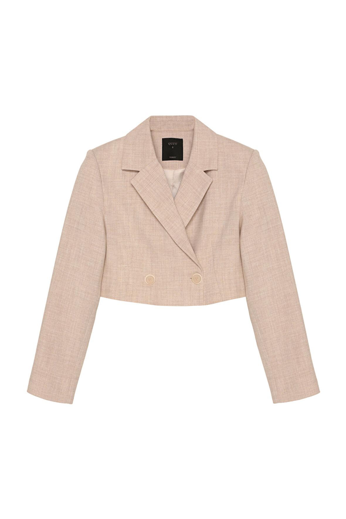 Vatka Detaylı Crop Blazer Ceket Naturel
